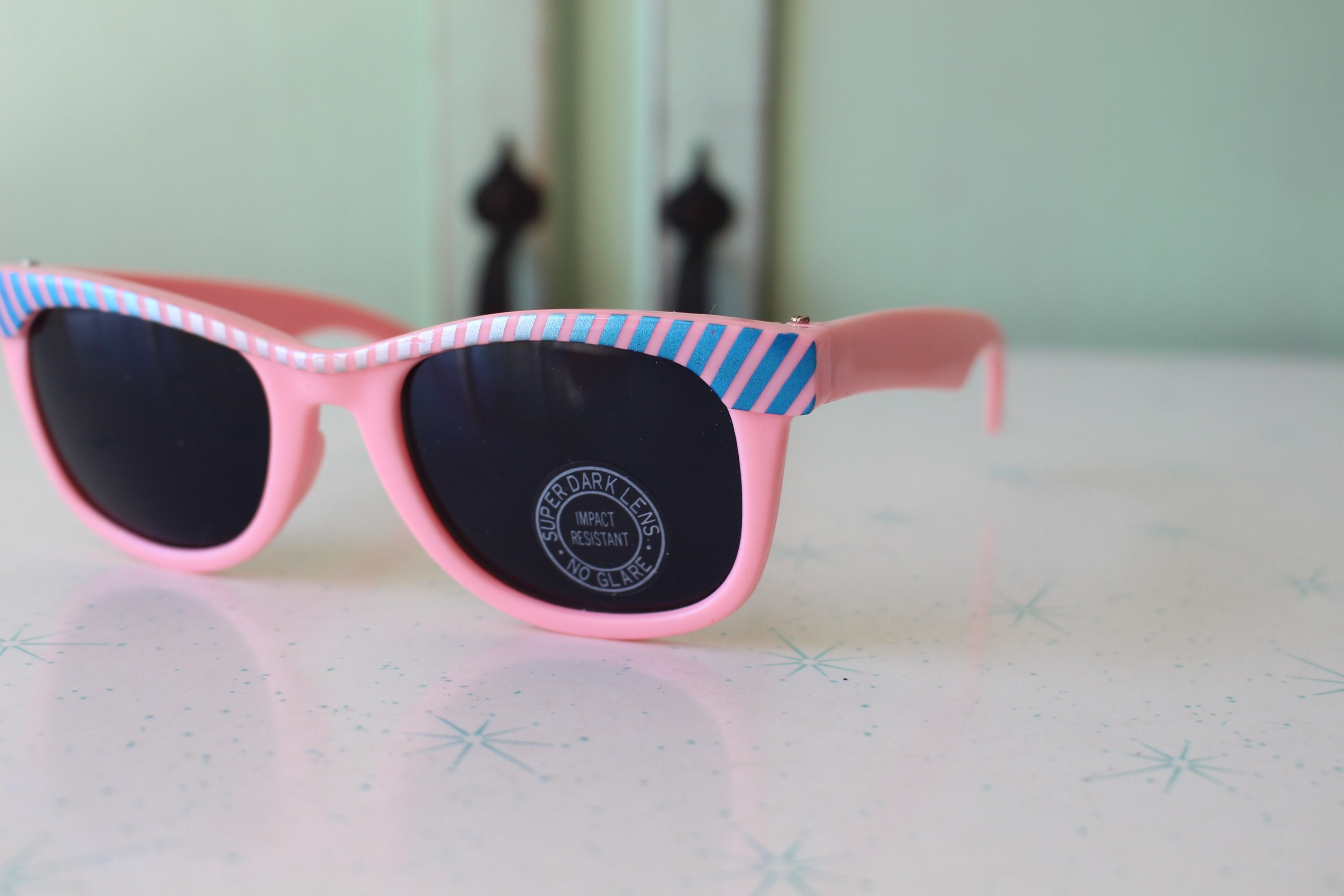 Vintage 80s Pink Sunglasses – Retro Striped Eyewear - Etsy display picture 2
