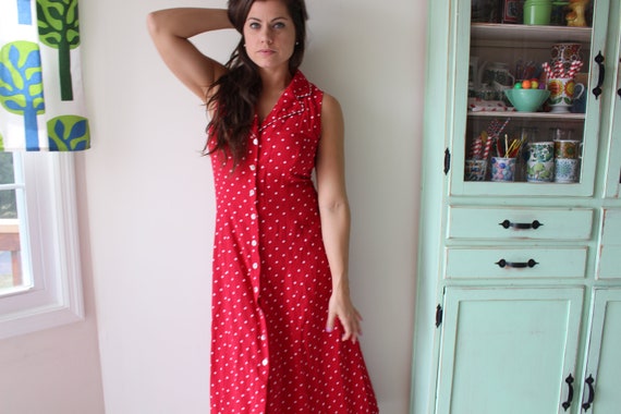 1980s RED Polka Dot Dress....size medium large. m… - image 4