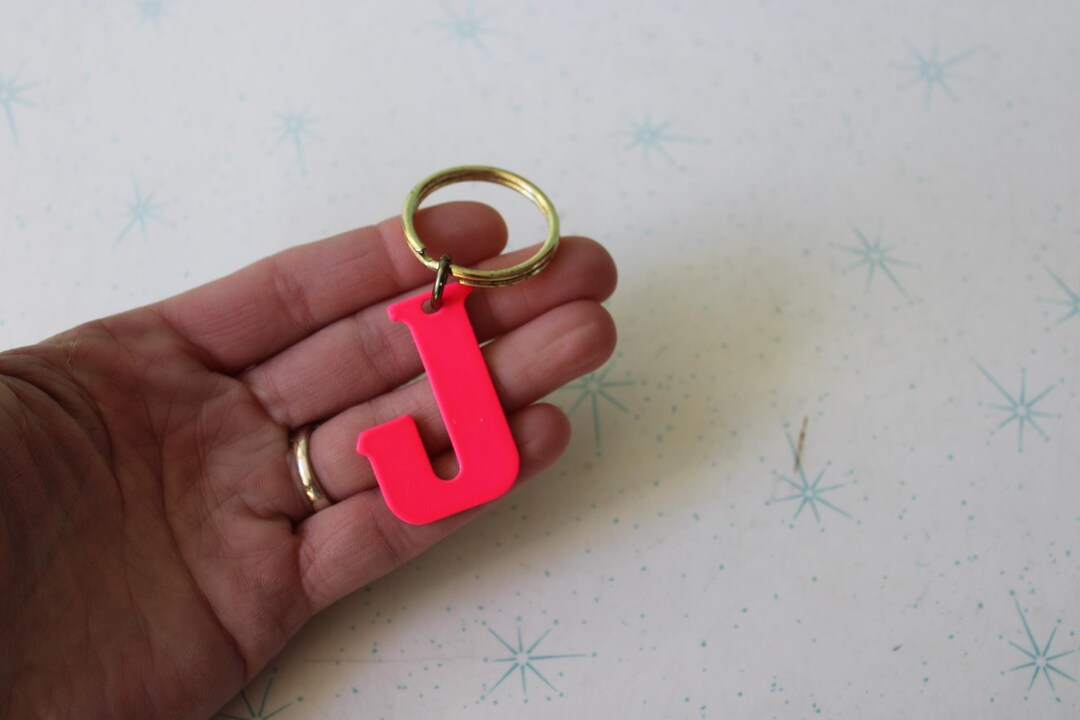 Vintage Neon Pink Letter J Keychain - 1980s Kitsch Collectible - Etsy