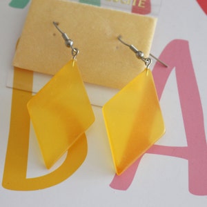 Vintage 80s Lucite Yellow Geometric Earrings: Glam Costume Jewelry