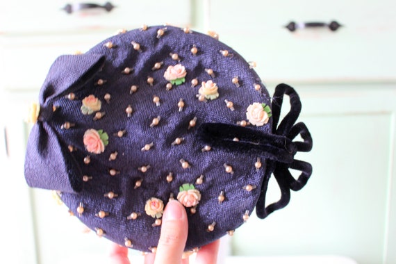 Vintage FLORAL DREAM Hat..flower hat. blue. straw… - image 1