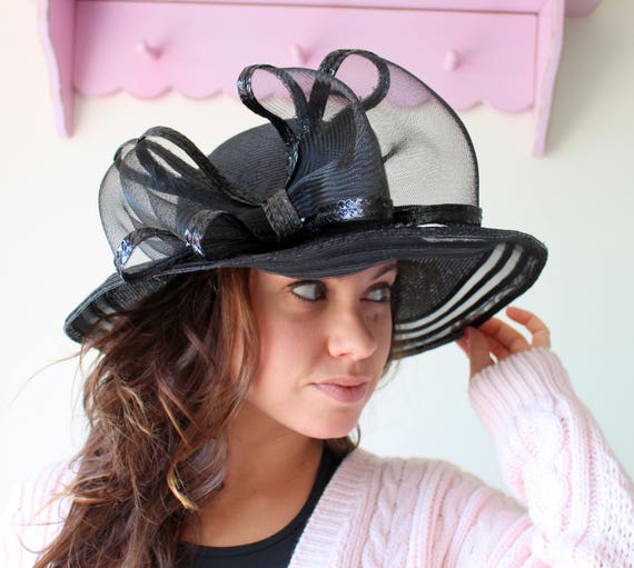 Vintage BIG BOW DREAM Hat....flower hat. black. s… - image 1