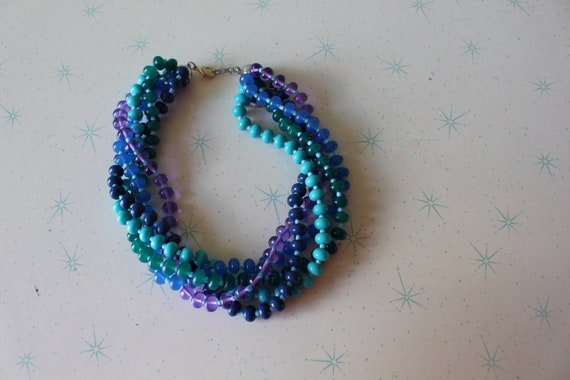 1980s Vintage BEADED NECKLACE....purple. blue ret… - image 5