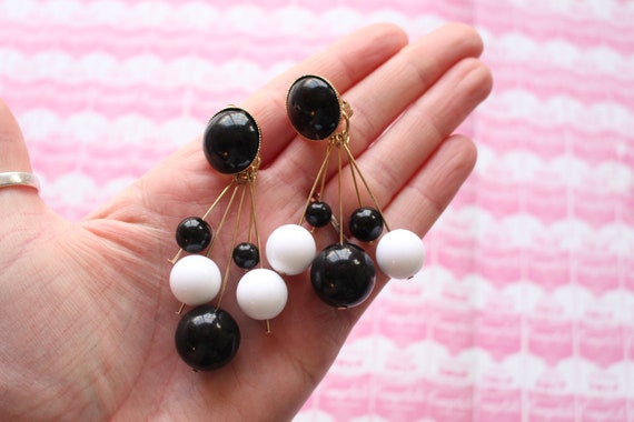 1980s BLACK and WHITE Beaded Earrings...costume. … - image 1