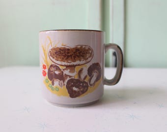 Vintage Mushroom Print Mug: 70s Kitsch Kitchen Decor
