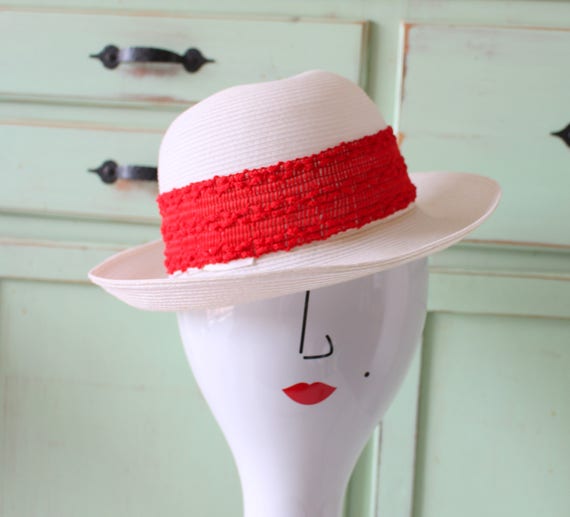 Vintage Wedding Red Flower Hat....straw hat. chur… - image 1