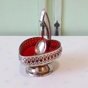 Vintage Red Glass Heart Dish: Mid Century Vanity Candy Jar