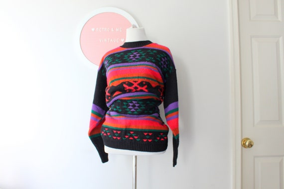 1980s Colorful Geometric Sweater.....red. purple.… - image 1