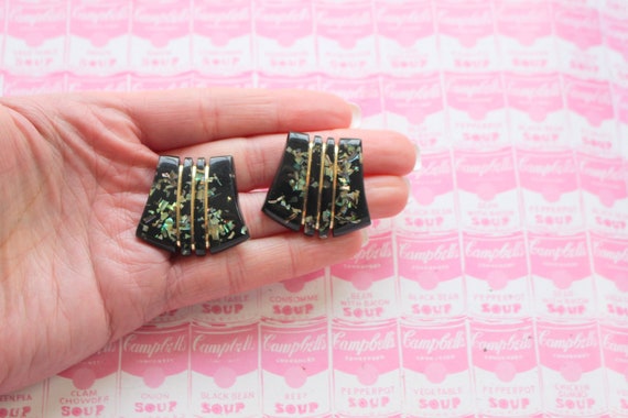 1980s Black GLAM Earrings.....triangle. classic. … - image 1