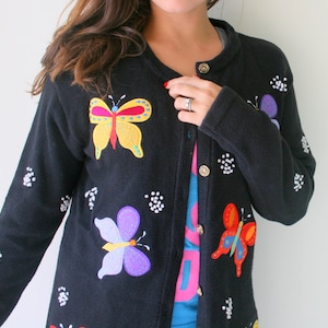 1980s Butterfly Cardigan: Colorful Retro Novelty Sweater