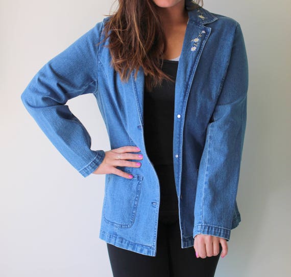 Vintage BLUE JEAN Jacket....womens. daisy. medium… - image 1