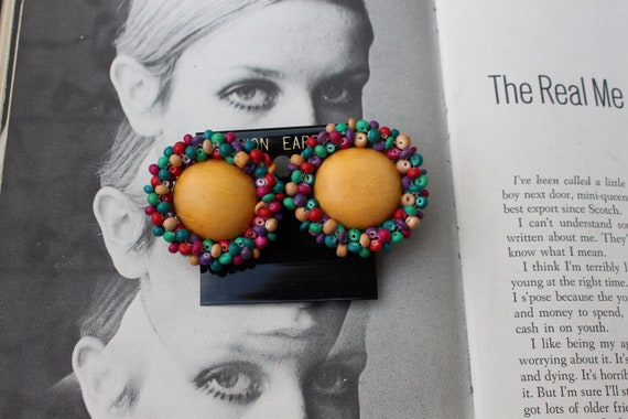 Vintage 1980s WOOD New Old Stock Earrings..yellow… - image 2