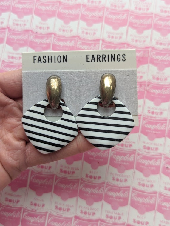 1980s Striped New Old Stock DANGLY Earrings.....c… - image 1