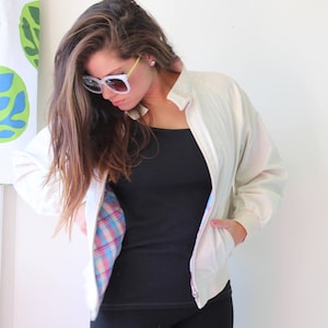 Vintage 1970s Foxland Nylon Jacket: Plaid Lined Swishy Bomber