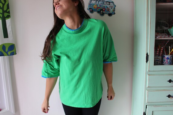 1980s Green and Blue Neon Vintage Tshirt Tee....l… - image 2