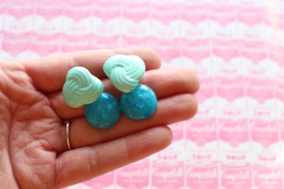 1980s RETRO SET of Blue Earrings....rock n roll. … - image 2