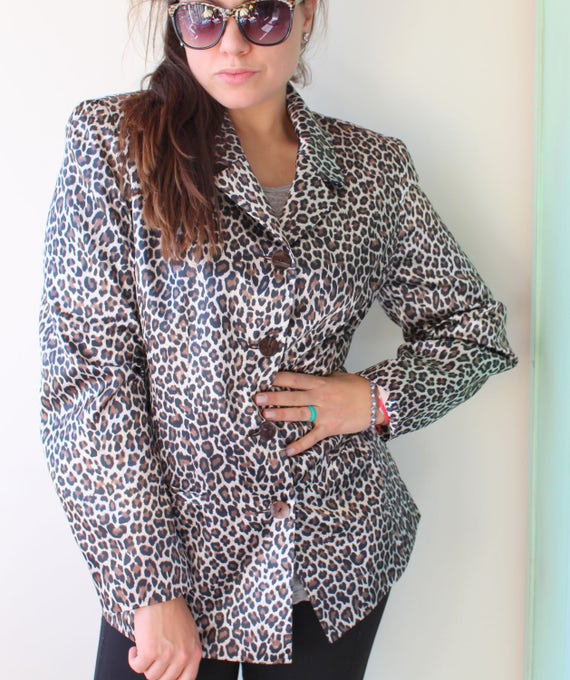 90s Leopard Print Blazer Jacket, Retro Acrylic Ca… - image 1