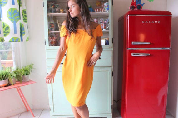 Vintage MUSTARD Day Dress....size medium large...… - image 1