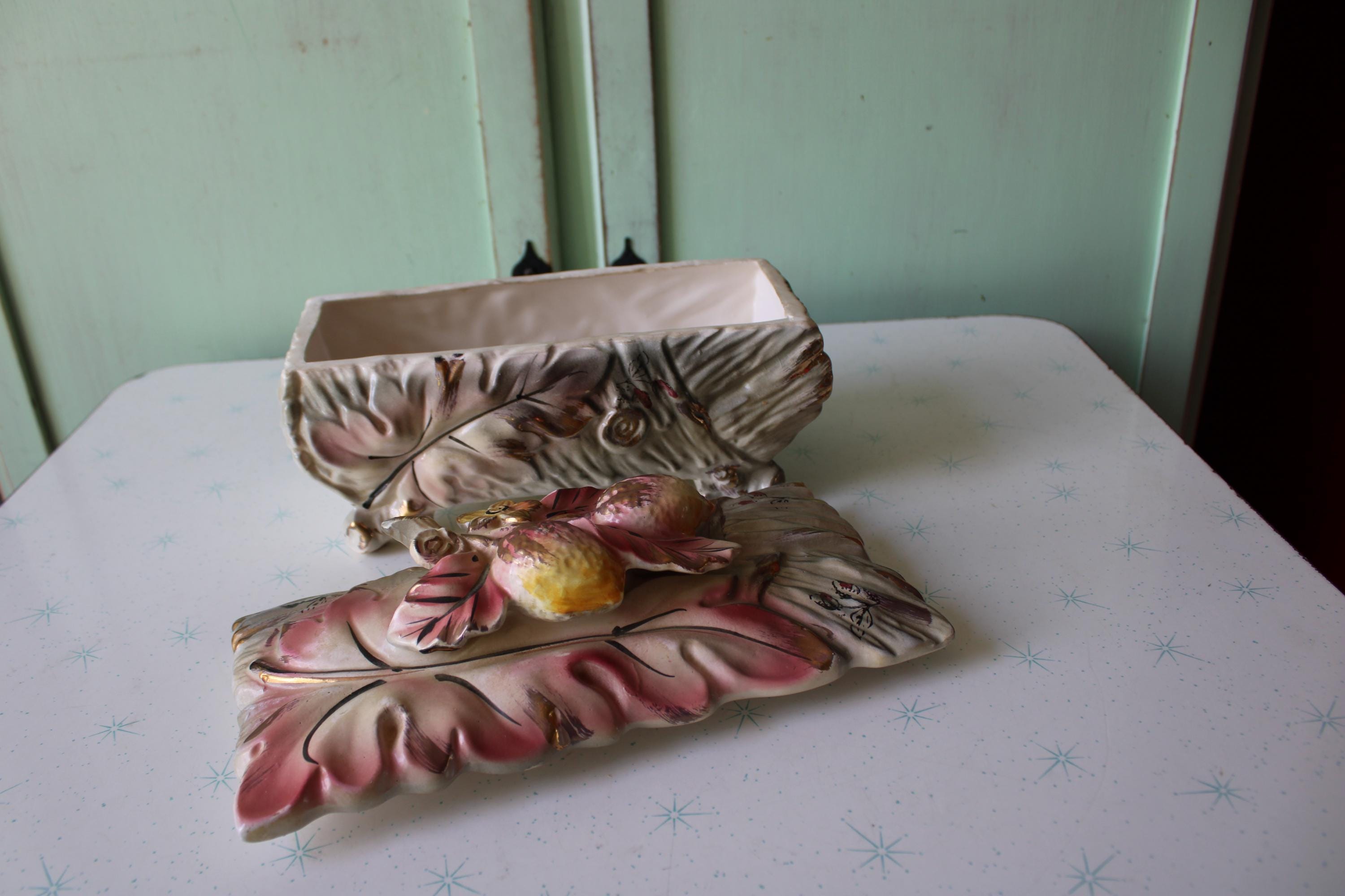 1960年代の花柄陶器瓶：ヴィンテージ日本製小物入れ - Etsy 日本
