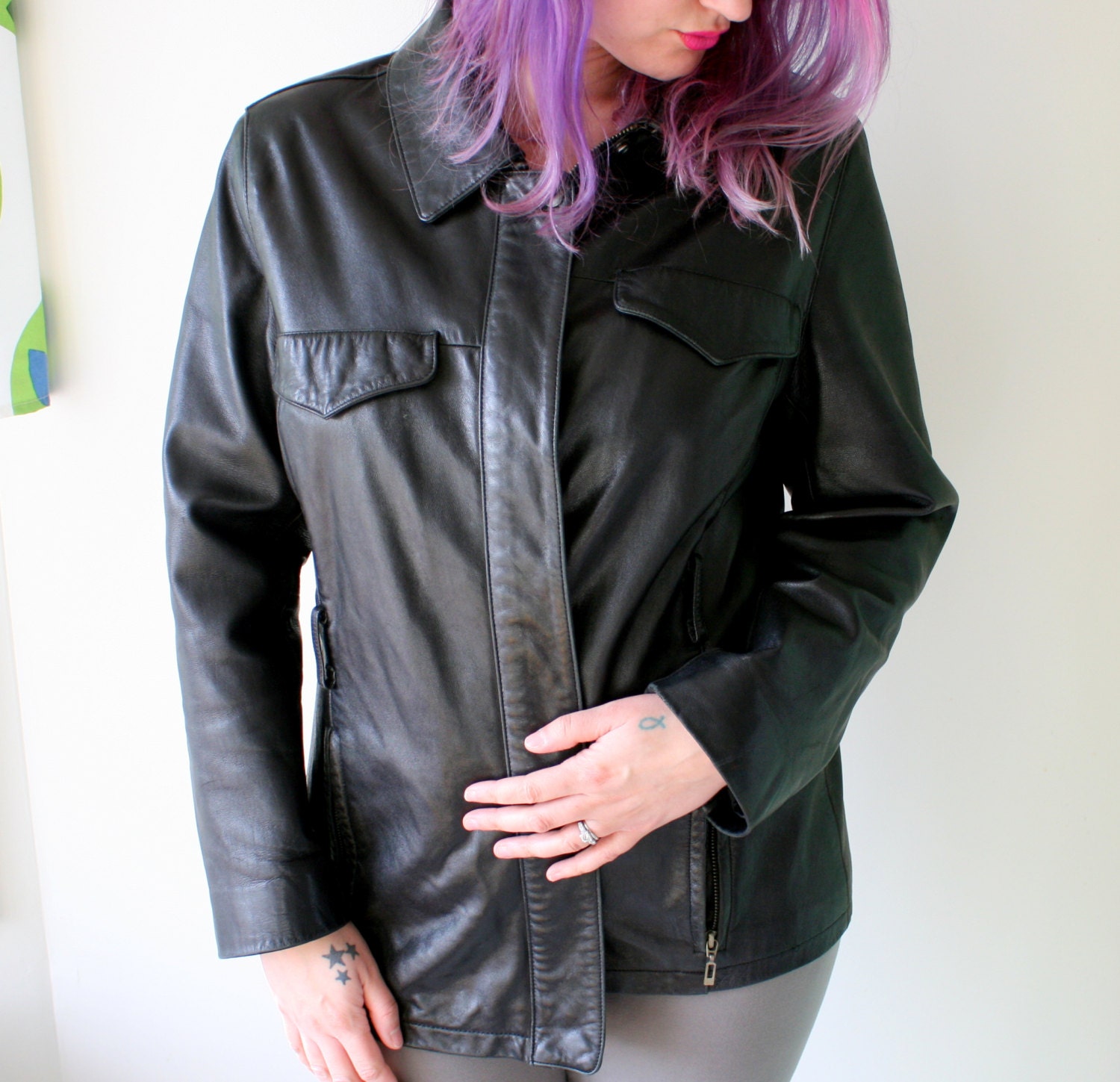 【 VINTAGE 】 SOHO Rib Leather Jacket SOHO Black Leather Moto Jacket - Etsy
