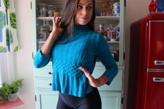 Vintage TEAL Fancy Chic Sweater...size small. fre… - image 3