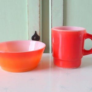 Vintage Orange & Red Mug and Bowl Set: Retro Kitchen Decor