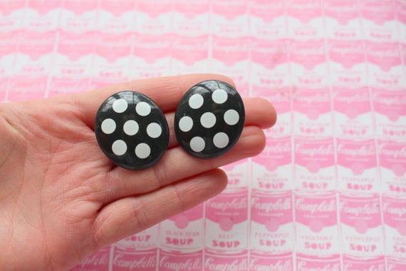 Vintage POLKA DOT Earrings...black. big. new old … - image 1