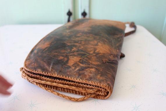 Vintage 1980s Leather Shoulder Bag: Green & Brown… - image 3