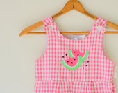 Vintage WATERMELON Dress....size 4 5 6 girls....kids. children. girls. watermelon. summer. checkered. fruit print. pink. checkered. jumper