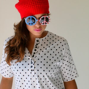 Vintage Silky Polka Dot Blouse: Black and White Mod Top