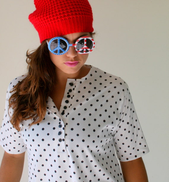 Vintage Silky Polka Dot Blouse: Black and White M… - image 1