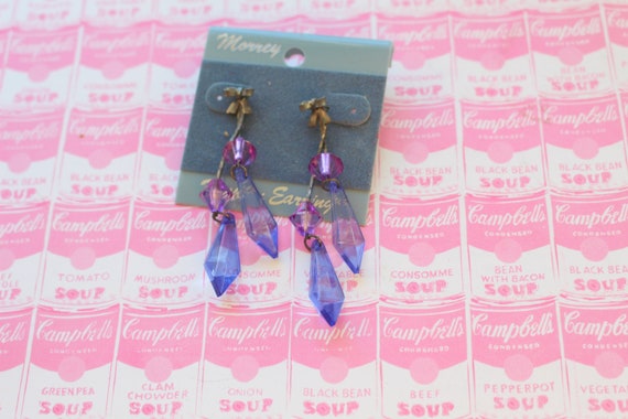 1980s GLAM Earrings...new old stock. purple. retr… - image 1