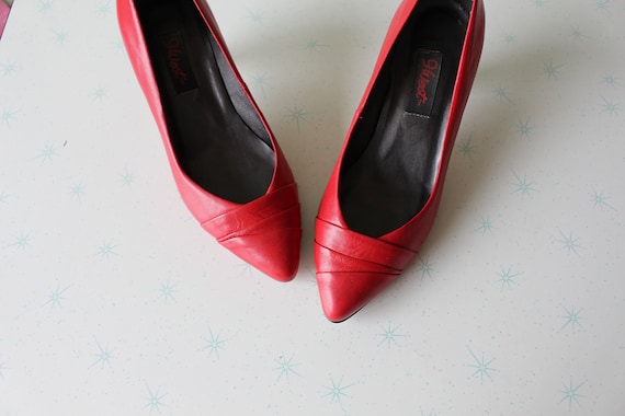 Vintage NINE WEST Leather Heels.size 6 Women.heels. Pumps. Shoes. Designer Vintage. Glam. Fancy. 9 West. Mod. Red Heels. Holiday Etsy