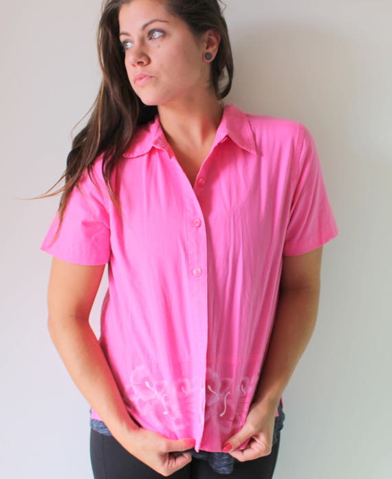 Vintage PRETTY PINK Blouse...size medium womens..… - image 1