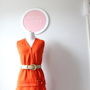 Vintage GROOVY 1970s Dress.....medium large womens.....orange. retro dress. 60s dress. 70s dress. mid century. groovy. vneck. waitress image 4