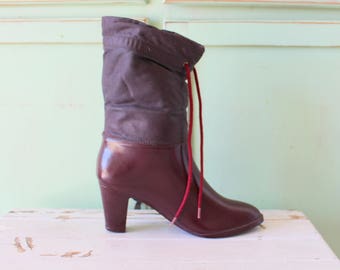 1970s CRANBERRY RAIN Boots...size 6 womens... snow boots. red boots. 1970s 1980s boots. costume. hipster. killer boots. rain boots. indie.