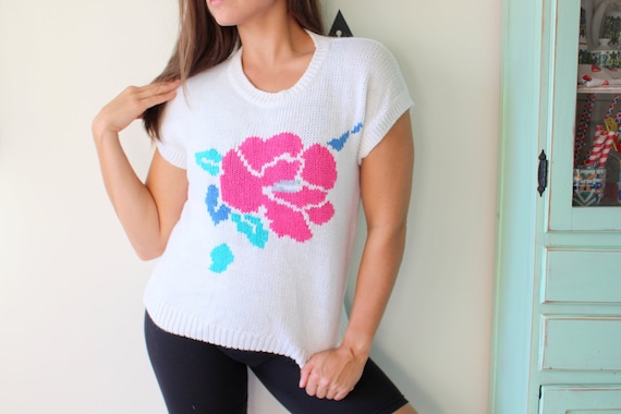 80s Floral Sweater Vest: Alfred Dunner Cotton Ramie, M