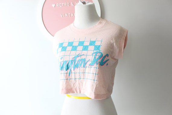 1980s Vintage WASHINGTON DC Pink Crop Top Tee....… - image 2