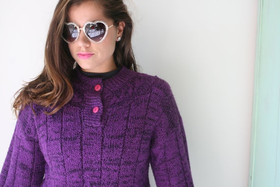 1980s Geometric Knit Sweater - Purple & Pink, One… - image 2