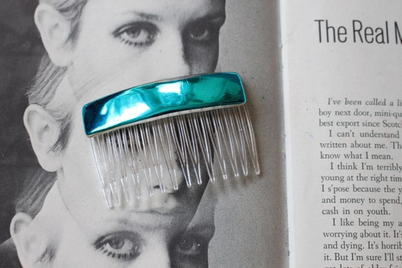 1980s NOS Blue Shimmer Hair Clip.....retro. women… - image 2