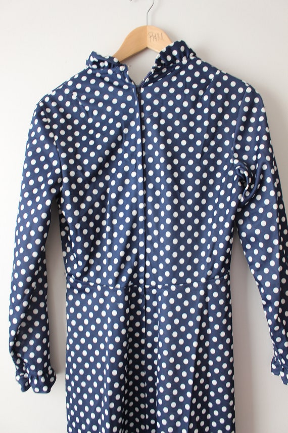 1980s POLKA DOTS Navy and White Dress....size sma… - image 6