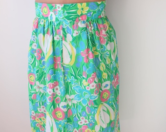 Vintage 1960s Floral Pencil Skirt, Retro Cotton S/M
