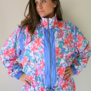 Jas met bloemenprint jaren 80: retro swishy windjack, medium