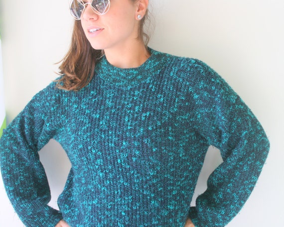 1980s Green Geometric Knit Sweater - Unisex Retro… - image 1