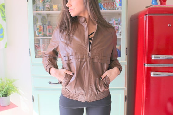 1980s BROWN LEATHER Coat Jacket...size small medi… - image 1