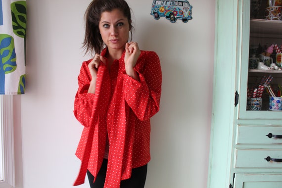 Vintage Dreamy Red Polka Dot Blouse..womens. red … - image 2