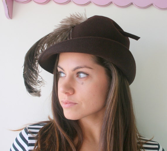 Vintage Mid Century Hat...feathered hat. church. … - image 1