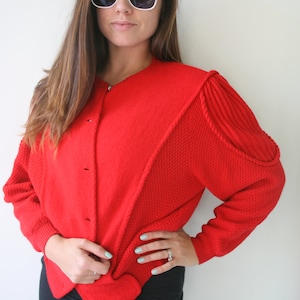 Vintage Red Wool Cardigan: Groovy Mid Century Knit Sweater