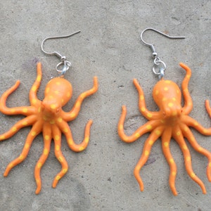 Orange Octopus Dangle Earrings: Kitsch Retro Jewelry