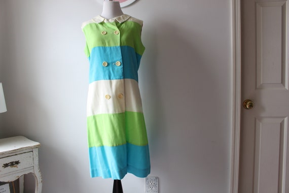 1970s Vintage GARDEN PARTY Striped Sleeveless Day… - image 5